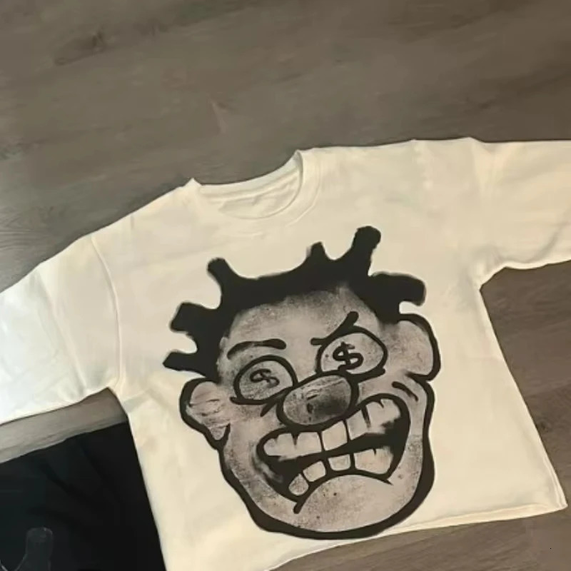 Street Clothing Y2k Large Cartoon Pattern Tshirt Hip Hop Harajuku Fashion Mens Casual Round Neck Gothic Short Sleeve Top 250322Z