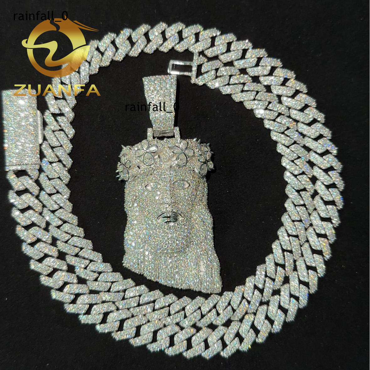 Fast Shipping 10mm Cuban Link Moissanite Chain Hip Hop Jewelry with Jesus Head Pendant Cuban Link 925 Silver Iced Out Cuban Set