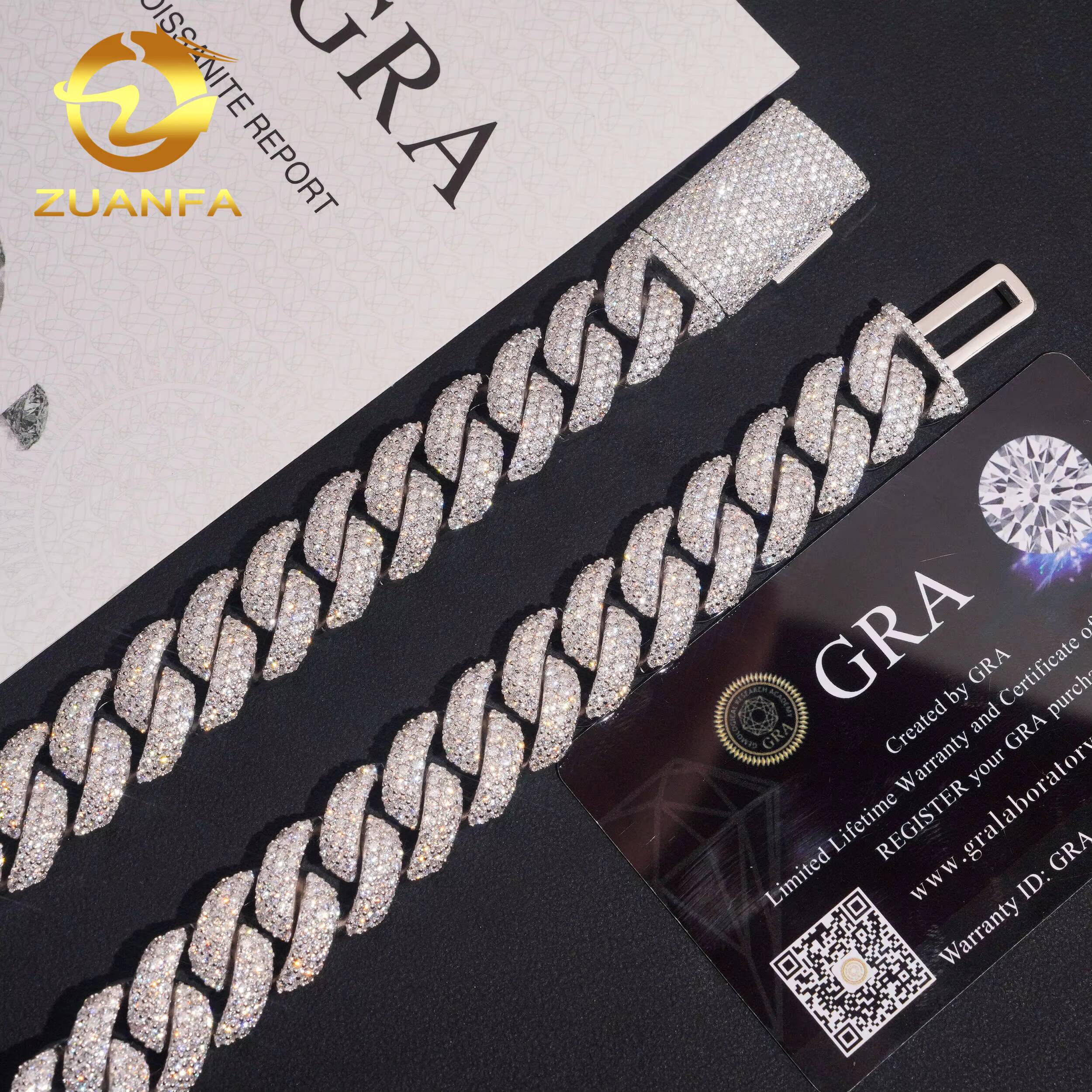 16MM 3 Rows High Quality Moissanite Miami Cuban Link Chain Solid 925 Silver Iced Out Cuban Link Bracelet With GRA Certificate