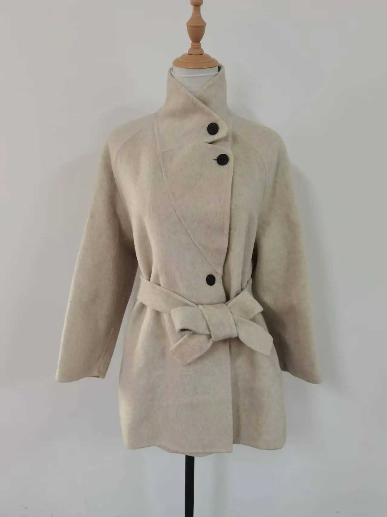 MiiiiX Casual Stand Collar Loose Woolen Coat Midlength Versatile Jacket Laceup Waist Outerwear 2024 Autumn Womens ClothesT251101