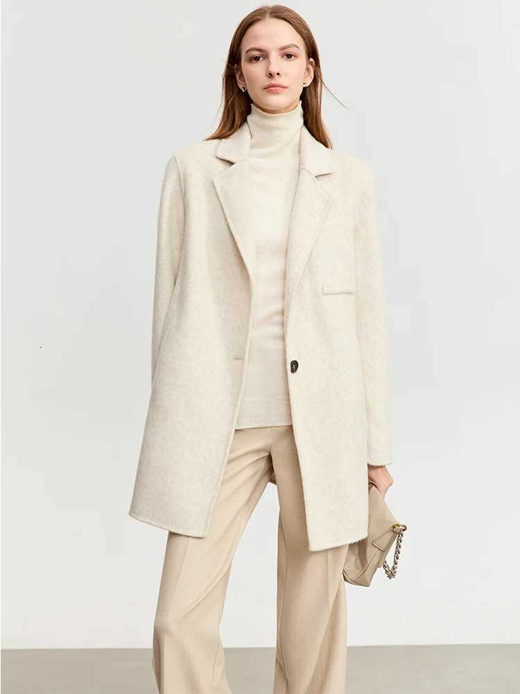 AMII Minimalist Old Money Woolen Coat for Women 2023 Winter Slit Blazer Collar Medium Long Doublesided Tweed Jacket 72324001T251101