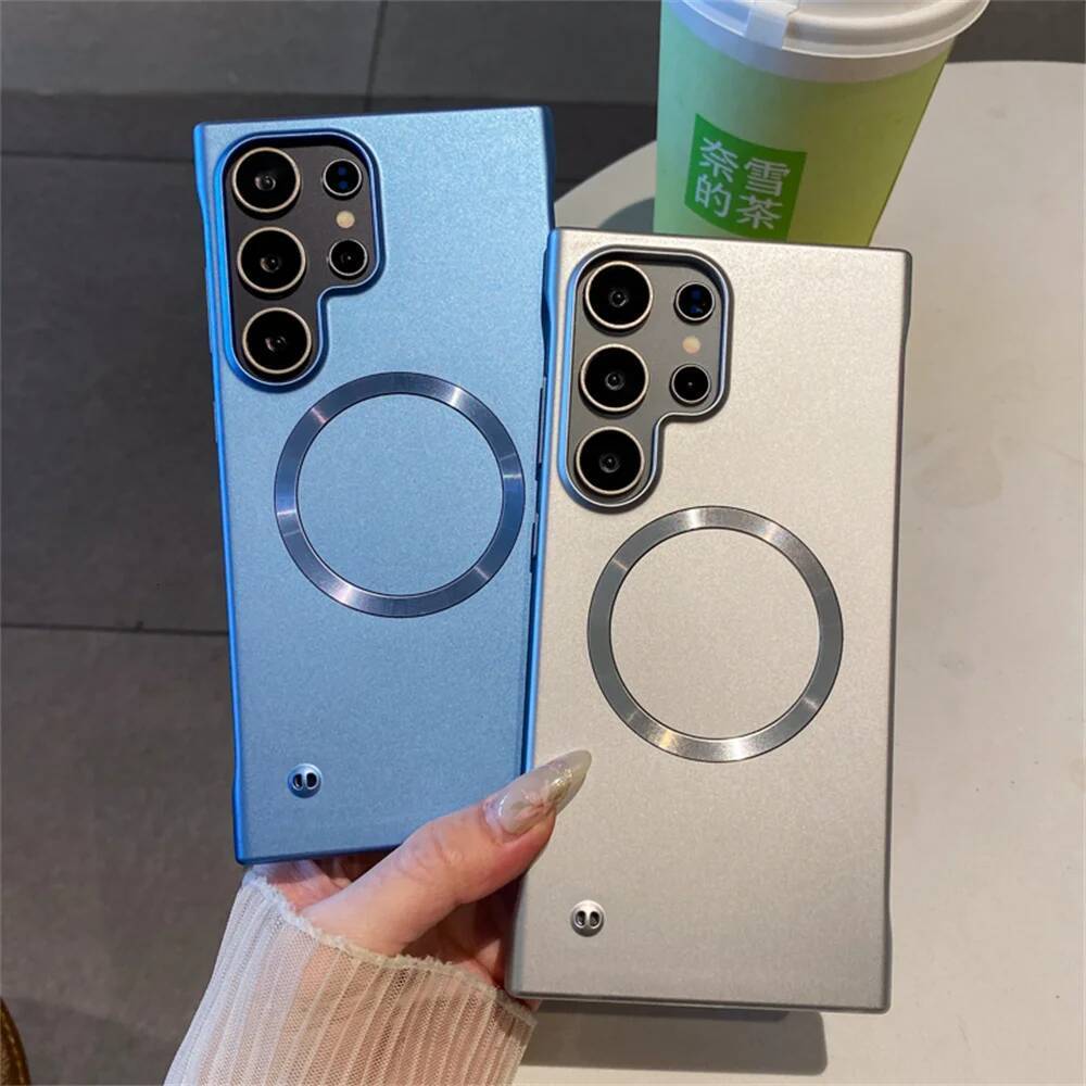 Luxury Magnetic Magsafe Frameless Phone Case For Samsung S25 S24 Ultra S22 S23 Plus Slim Metal Color Borderless Back Cover
