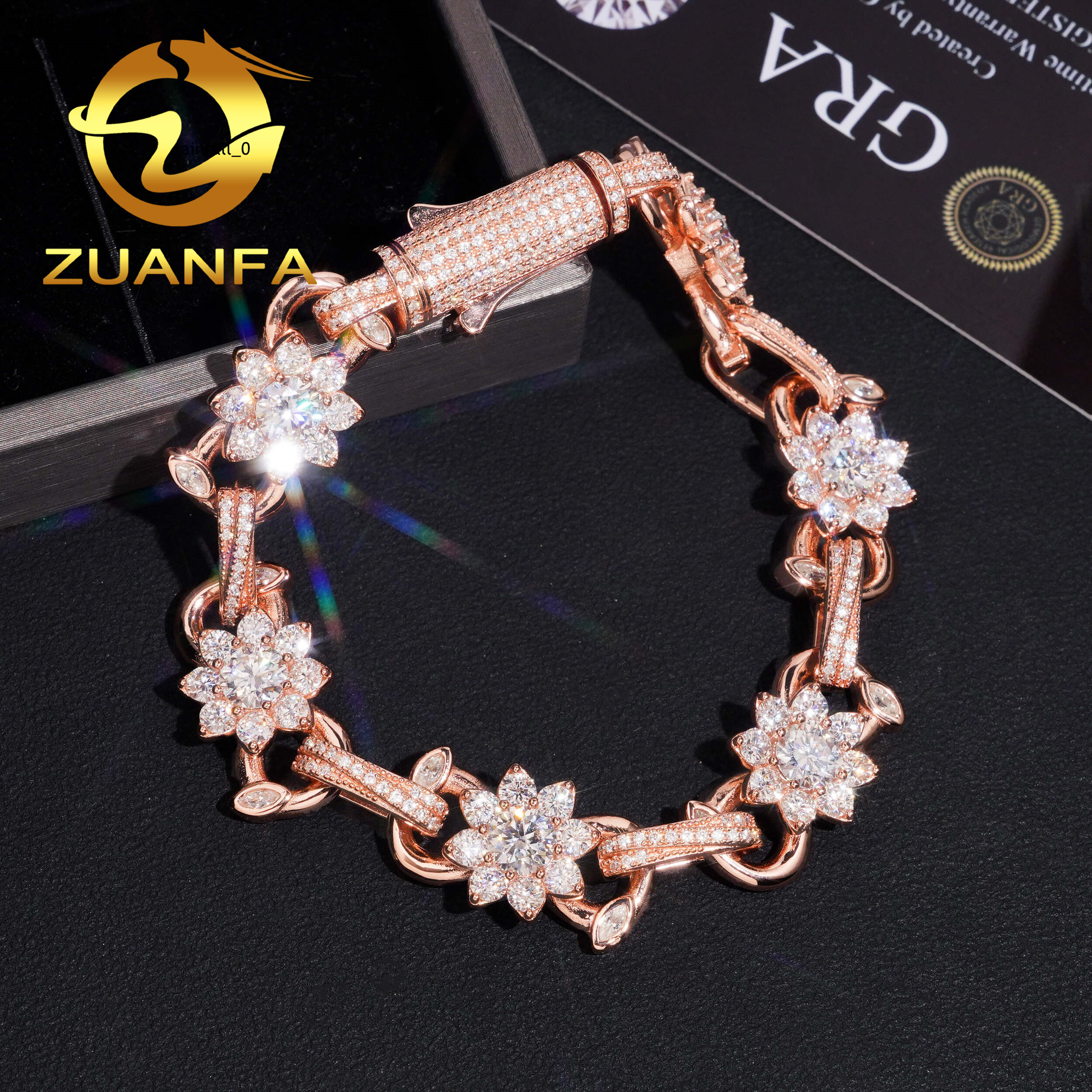 13mm Flower Moissanite Cuban Link Bracelet 925 Silver Moissanite Hip Hop Jewelry Cuban Iced Out Bracelet for Men Women