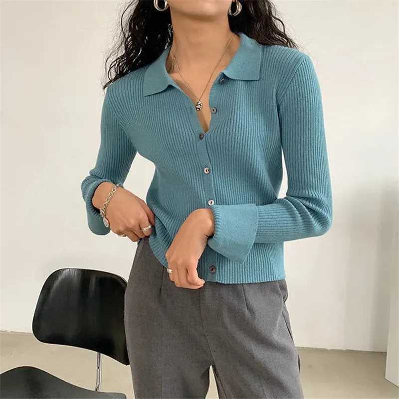 Korean Fashion 2025 fall Autumn Spring Casual Knitted Cardigan Jacket Womens Thin Full Sleeve Knitted Cropped Tops Blouse FemmeT251101