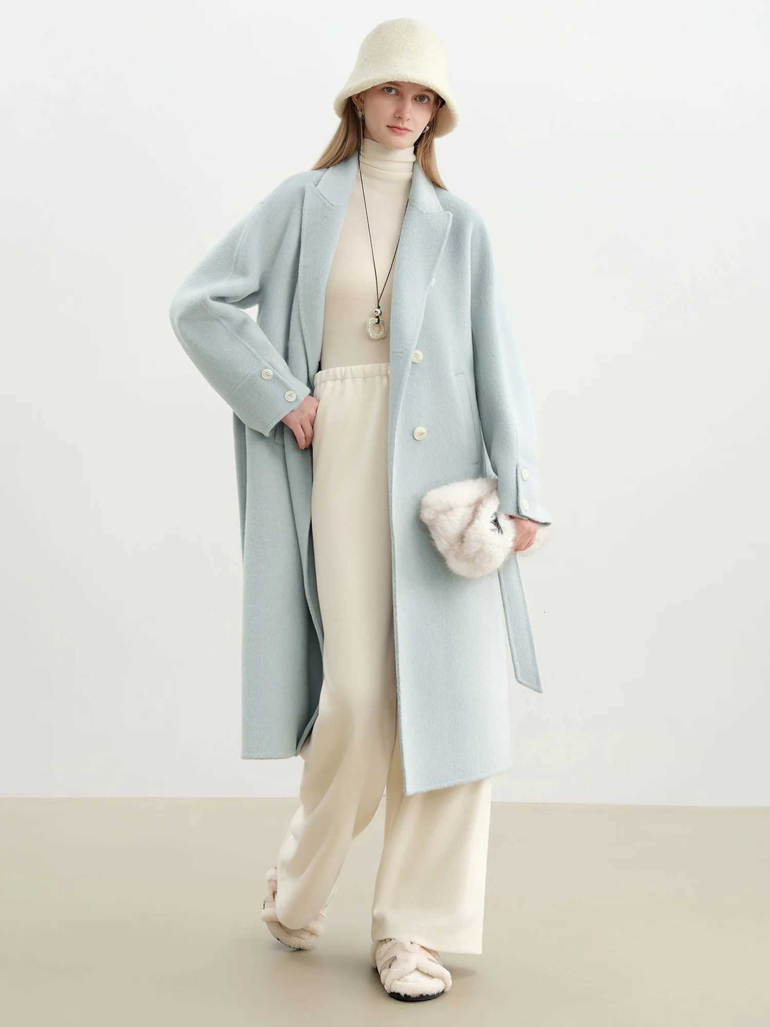 ZIQIAO White Doublefaced Wool Coat Women 2025 New Korean Style Woolen Coat Kneelength Straight Loose Fit ClassicT251101