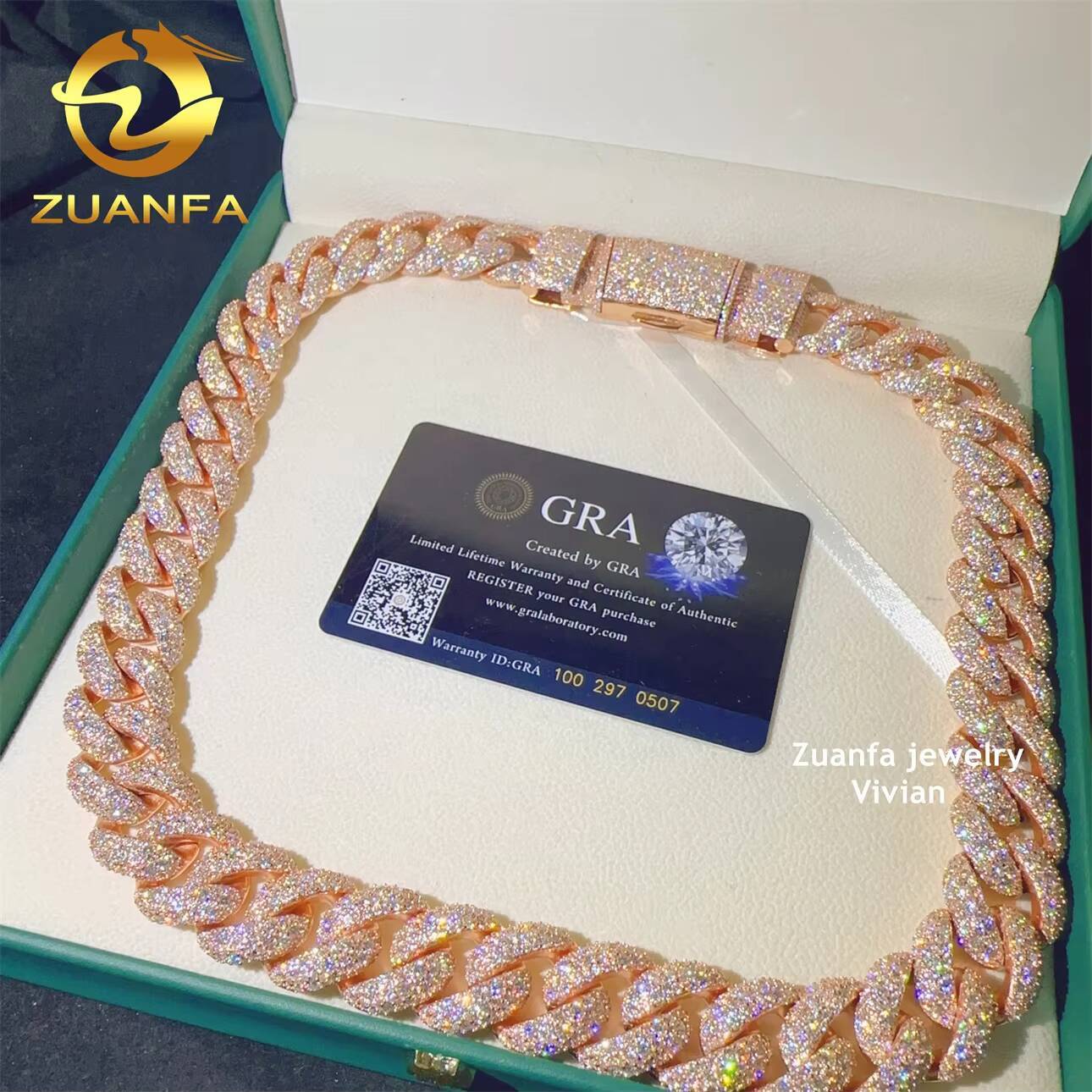 18MMCuban Link Moissanite Iced Out Necklace Lab Grown Diamond Necklace Sterling Silver 925 VVS Moissanite Hip Hop Cuban Chain