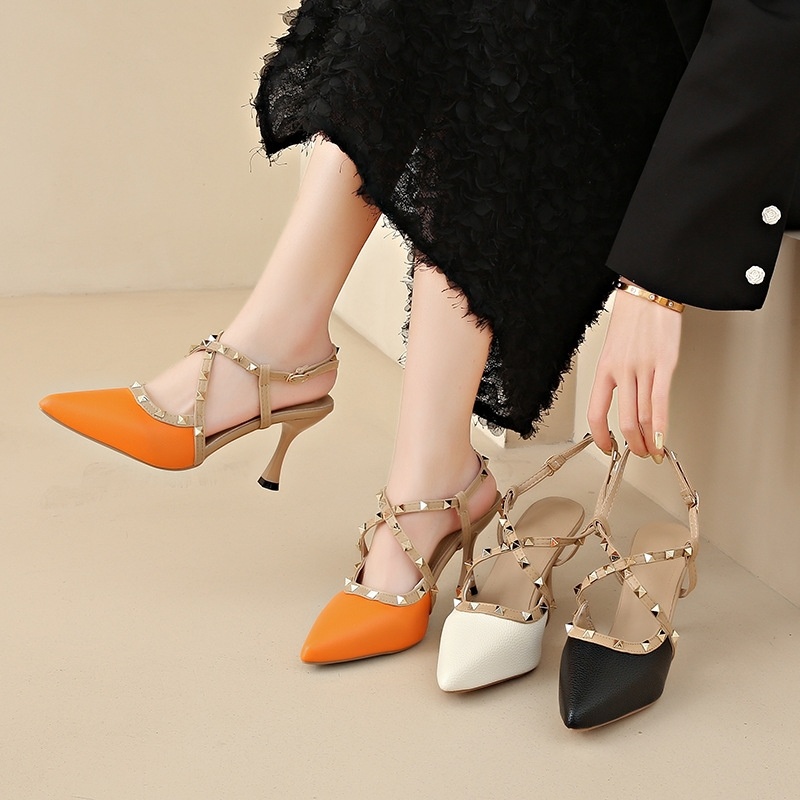 free shipping sandals designers for womens ladies 2025 New Rivet Pointed High Heels with Thin Heels Fashionable Personalized and Available Sizes 34-39