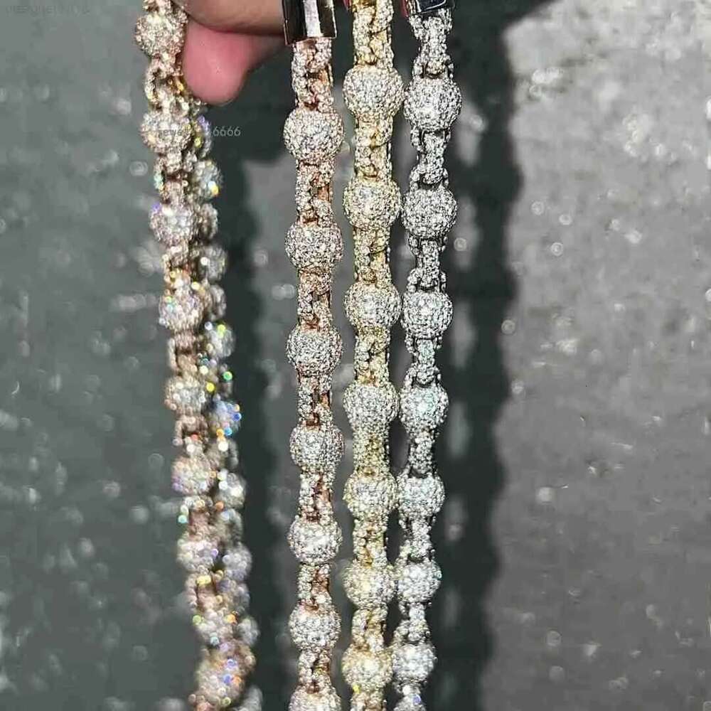 Hip Hop Round Bead 3d Design Chains Men Necklace Moissanite Dia Vvs Hand Setting Sterg Sier