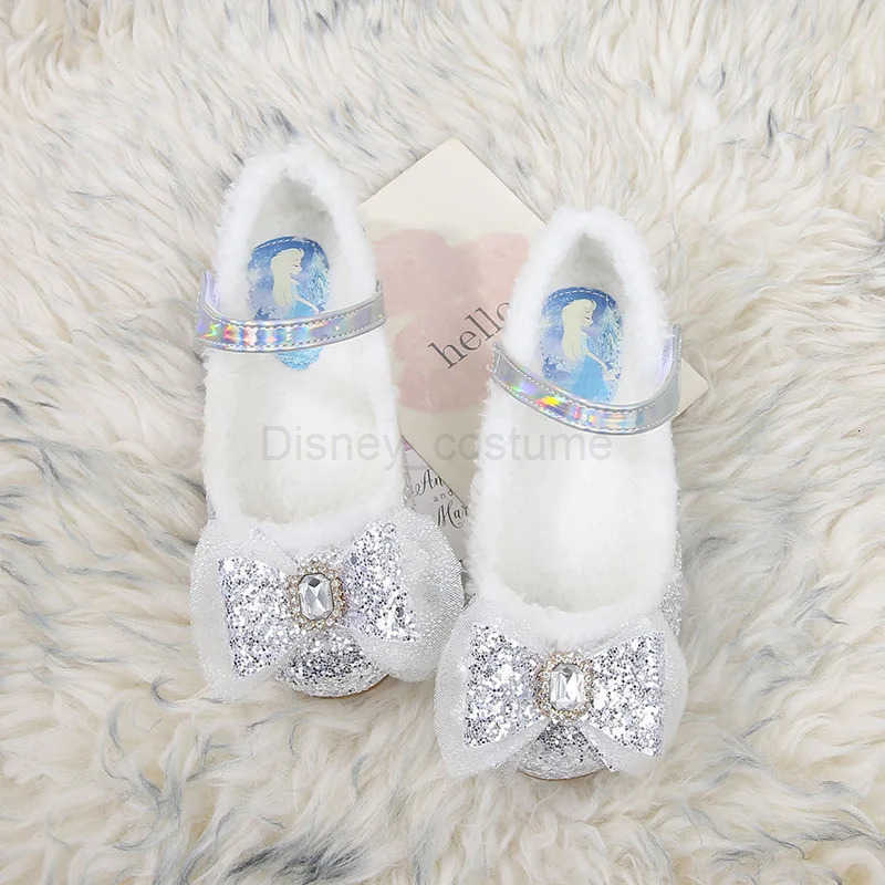 Disney Princess Girls Shoes Frozen Elsa Shoes Performance Party Warm Winter Flats Bow Sequin Pink Blue White Shoes Size 2336 H251101