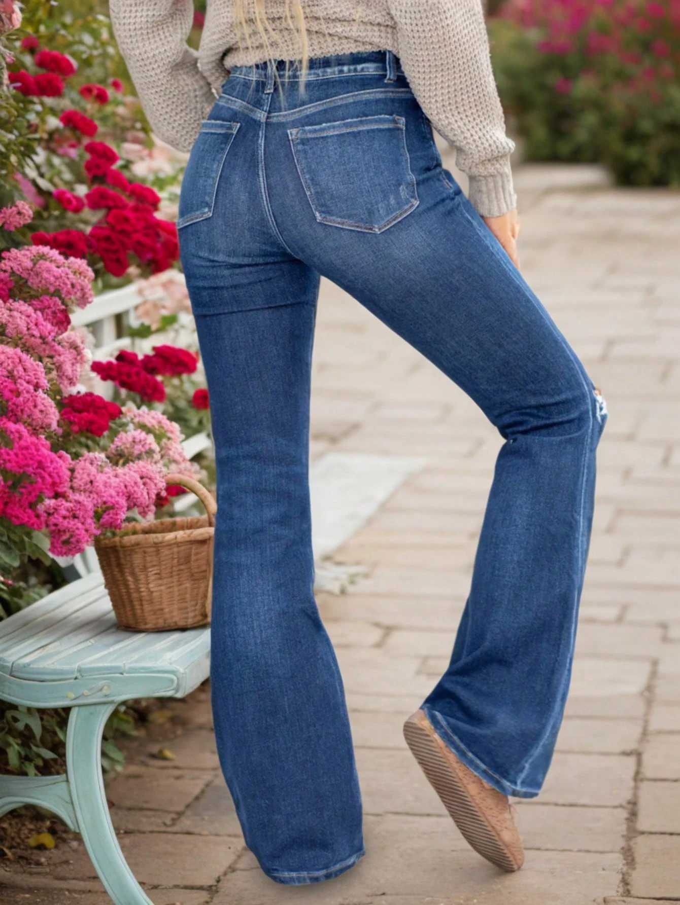 New Womens Fashion Ripped Jeans Elegant Casual Long Denim Pants for Stylish Comfort J251031