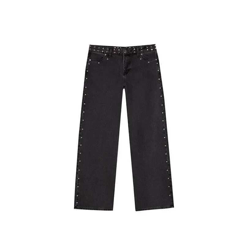 Women Y2K Vintage Jeans Patchwork Leopard Star Pattern Metal Rivet Jeans Female Baggy Casual Straight Leg Pants Women Clothing J251031