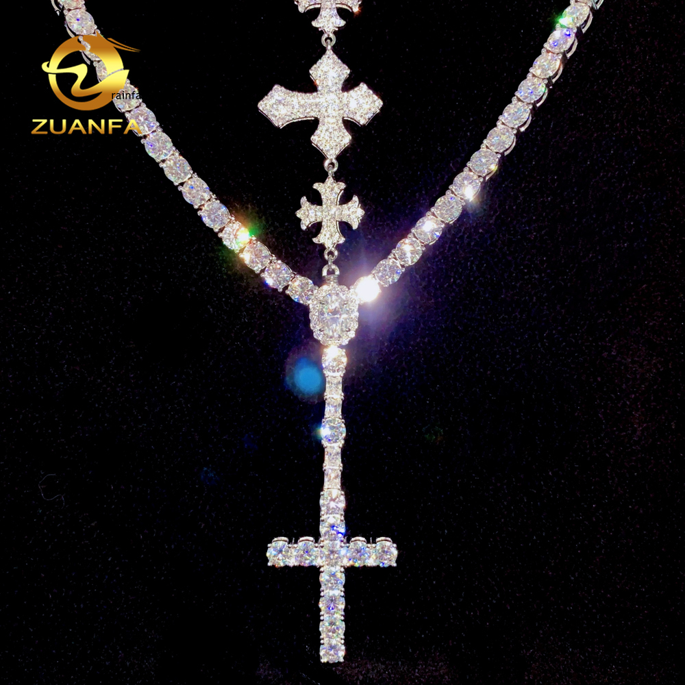 Hot Selling Cross Moissanite Tennis Chain Necklace Pendant Set 925 Sterling Silver Iced Out Hip Hop Jewelry