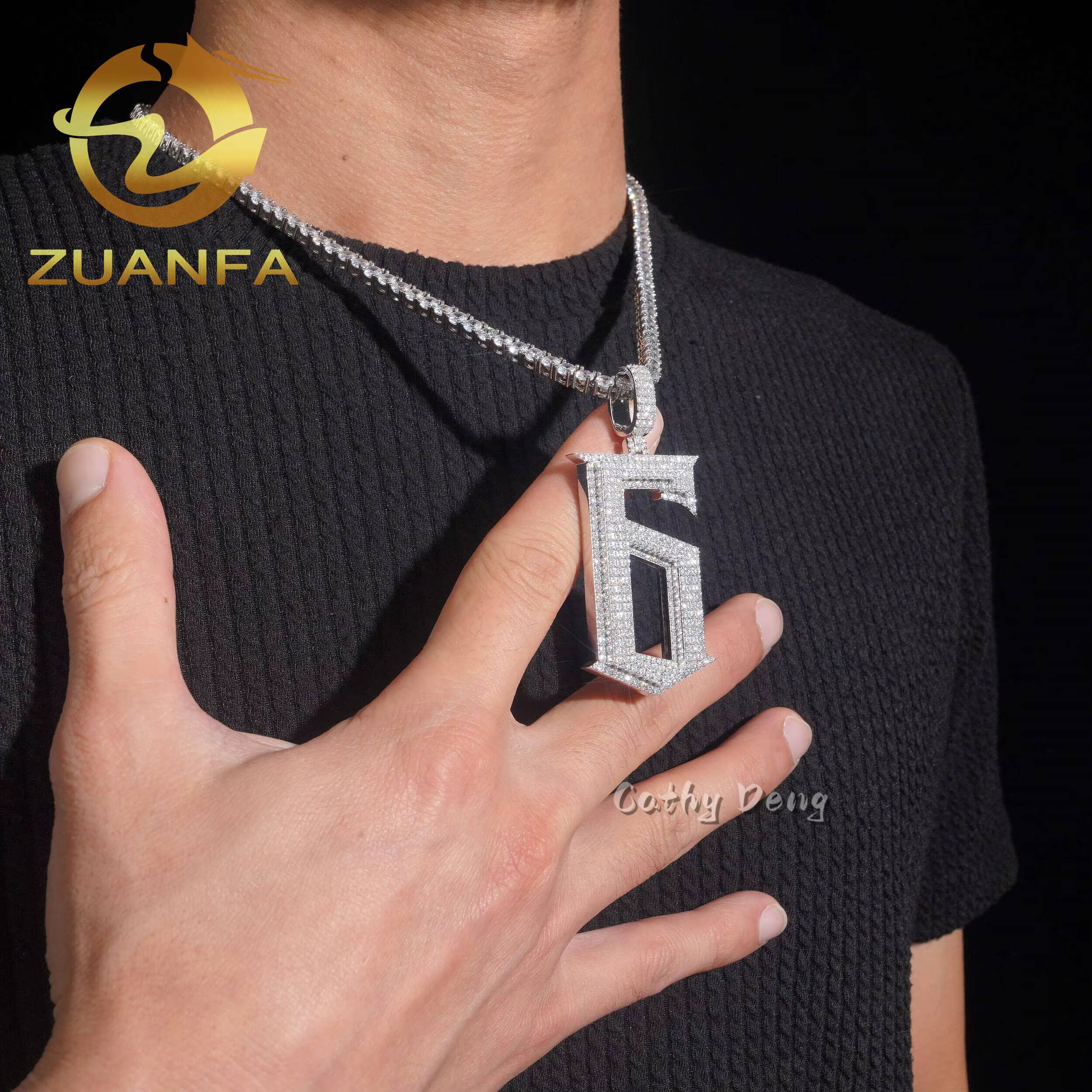 Hip Hop Jewelry Iced Out Moissanite Custom Pendant for Cuban Link Chain 925 Silver Moissanite Hip Hop Pendant Number