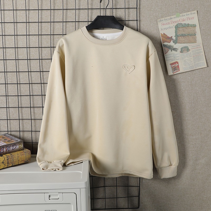 Long Sleeve T-shirt For Men National Trend Hong Kong Style Heavyweight Crew Neck Base Shirt Designer T-shirt New Spring And Autumn Solid Color Pullove