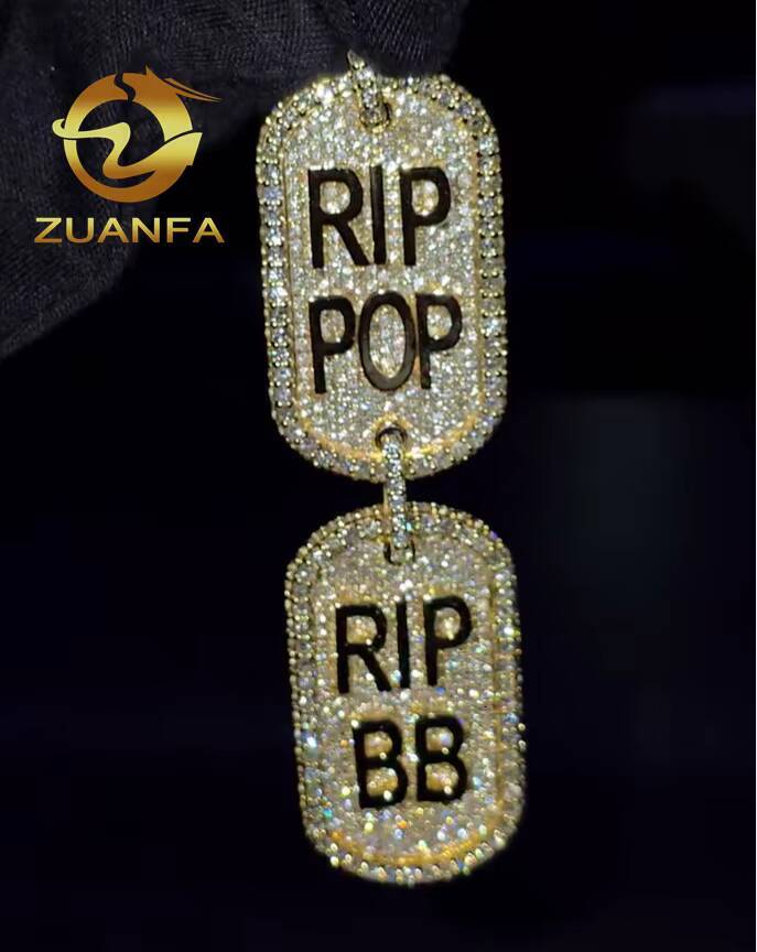 Trendy Custom Tag Pendant Moissanite Hip Hop Jewelry Iced Out Pendant Sterling Silver 925 Moissanite Dog Tag Pendant With Letter