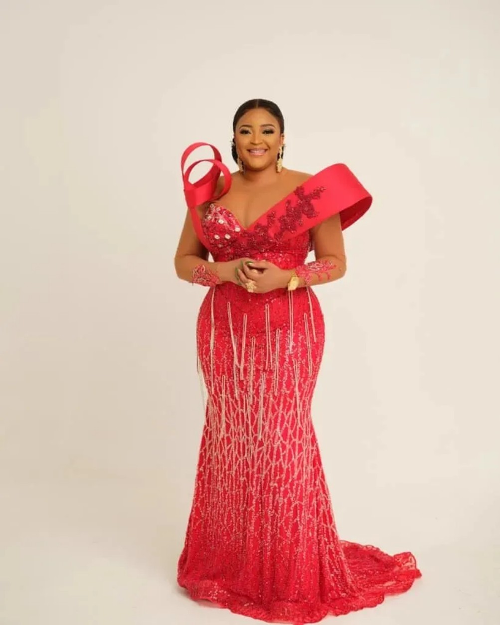 Red Mermaid Prom Dress Beaded Sheer Neck Lace Evening Formal Party Second Reception Birthday Engagement Gowns Dresses Robe De Soiree