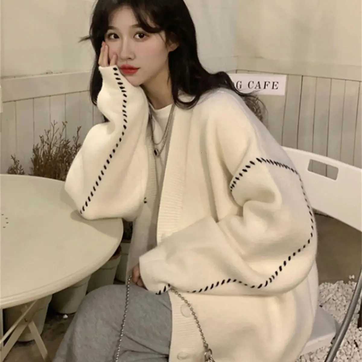 Women Elegant Knitted Fashion Cardigan Autumn Winter Long Sleeve Single Breasted Coats Female Casual Chic Outwear Street ClothesT251101