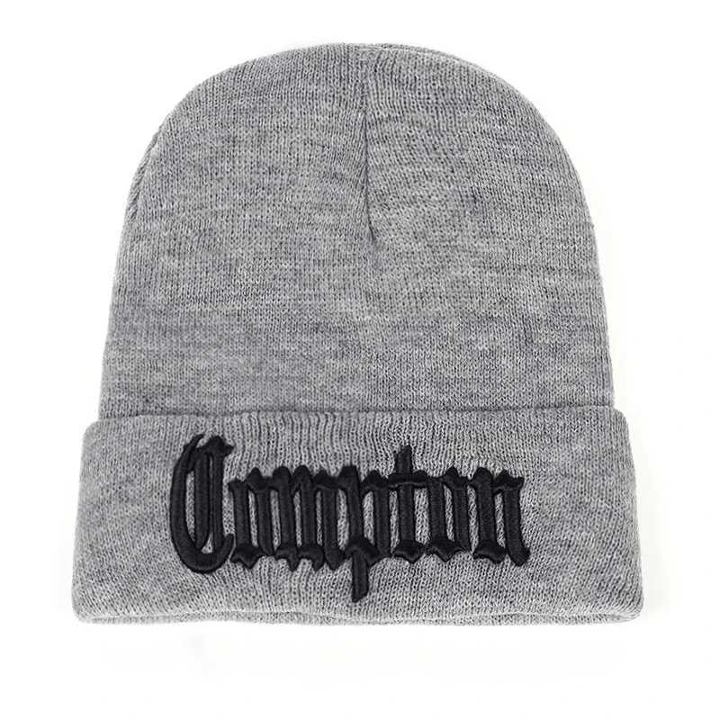 Unisex COMPTON Letter Embroidery Beanies Autumn and Winter Warm Knitted Hat Outdoor Casual Caps Hip Hop Caps for Women MenXJ251101