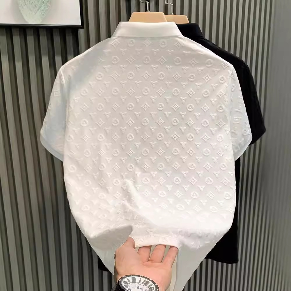 Designer clothing summer printed polo shirt short sleeve men's fashion new advanced handsome breathable casual half-sleeve shirt black and white