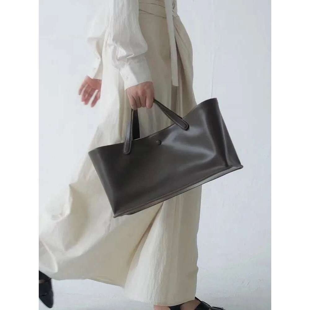 Women's Bags Office Ladies Cowskin Genuine Leather Tote Handbag Solid Color Large Capacity Vintage Elegant Design Women Single Shoulder Bags