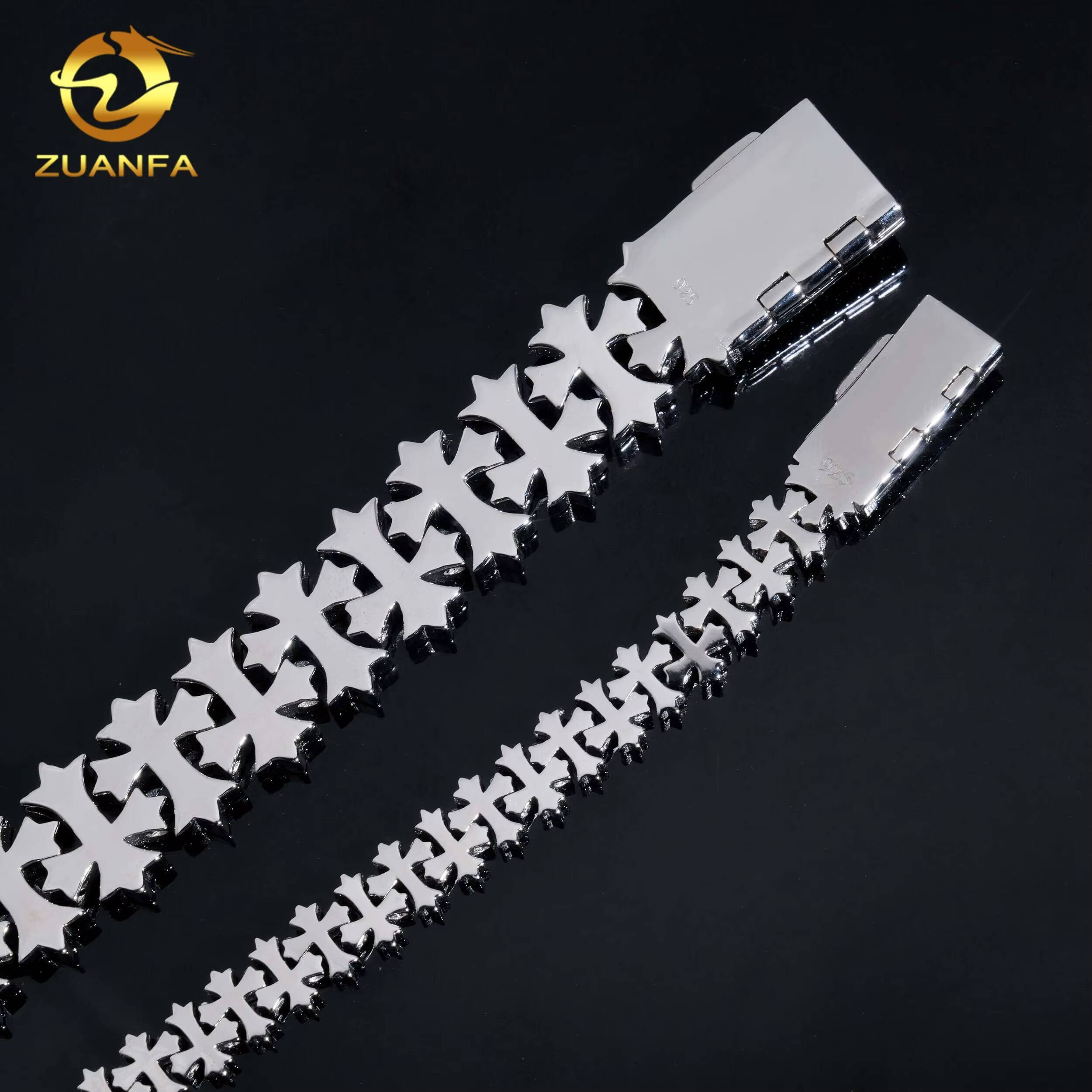 Zuanfa Jewelry Moissanite Cross Bracelet 85mm 16mm Cuban Link Chain Moissanite Cuban Link Bracelet Cuban Chain