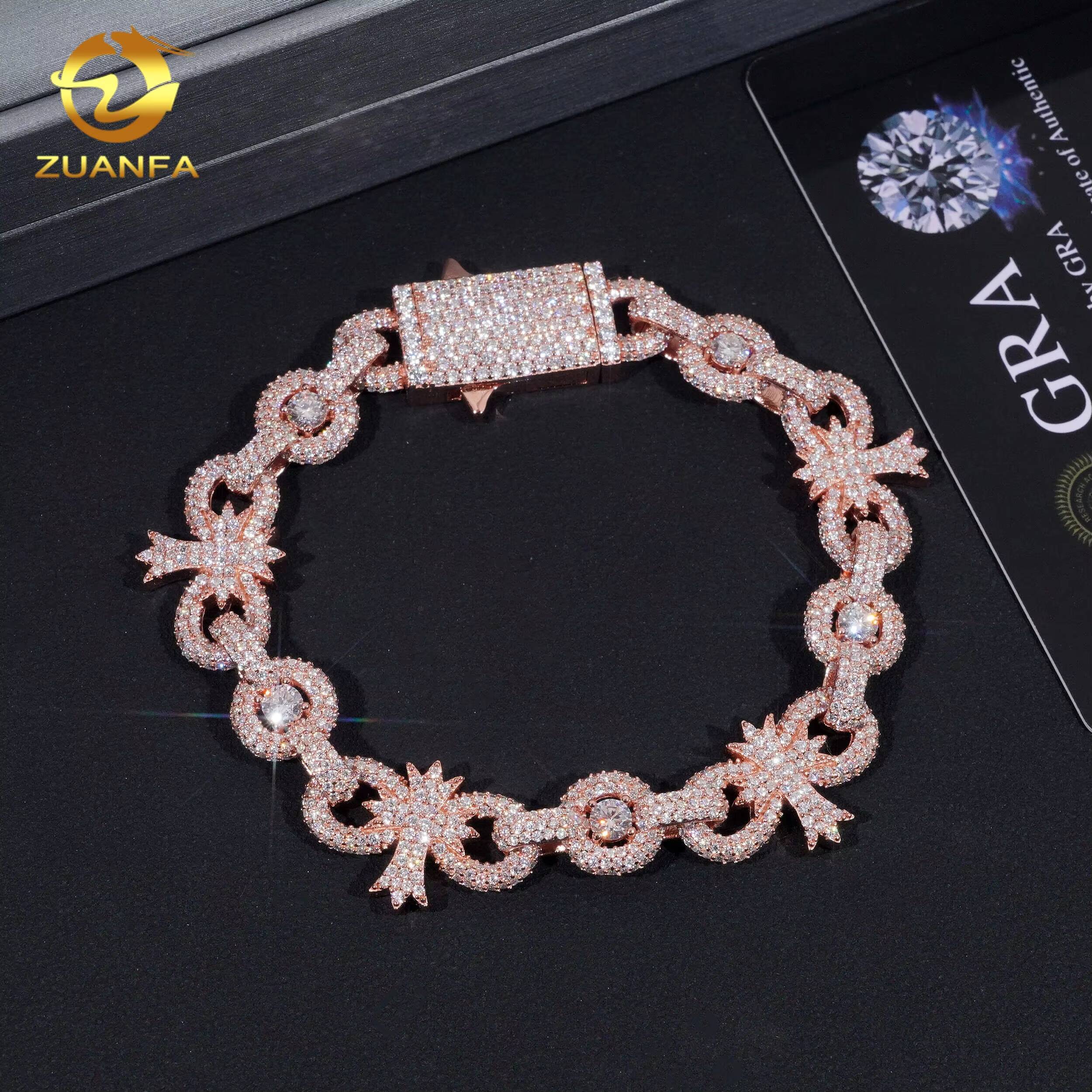 Iced Out 10mm Hip Hop Jewelry Moissanite Cuban Link Bracelet 925 Silver Moissanite Diamond Bracelet