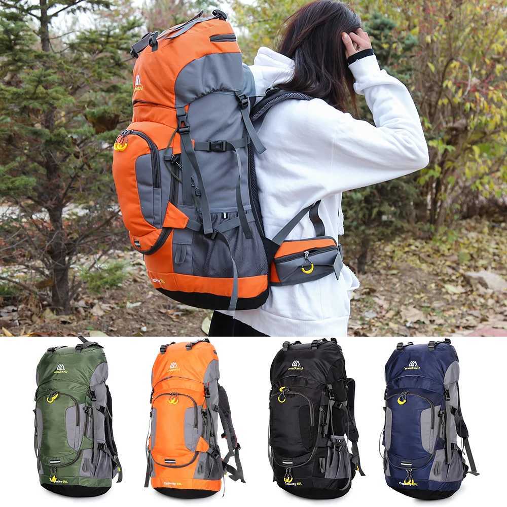 New 60L Waterproof Hiking Backpack Camping Mountain Climbing Cycle Backpack Outdoor Sport Bag with Rain Cover Hiking BackpackC250407