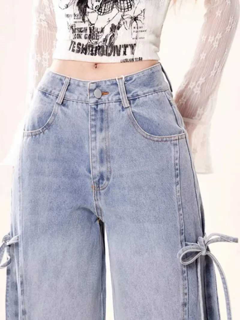 Jeans Women Vintage Bow Design Baggy Wide Leg Trousers Autumn High Waist Students Young Allmatch Daily Harajuku Slouchy Chic J251031
