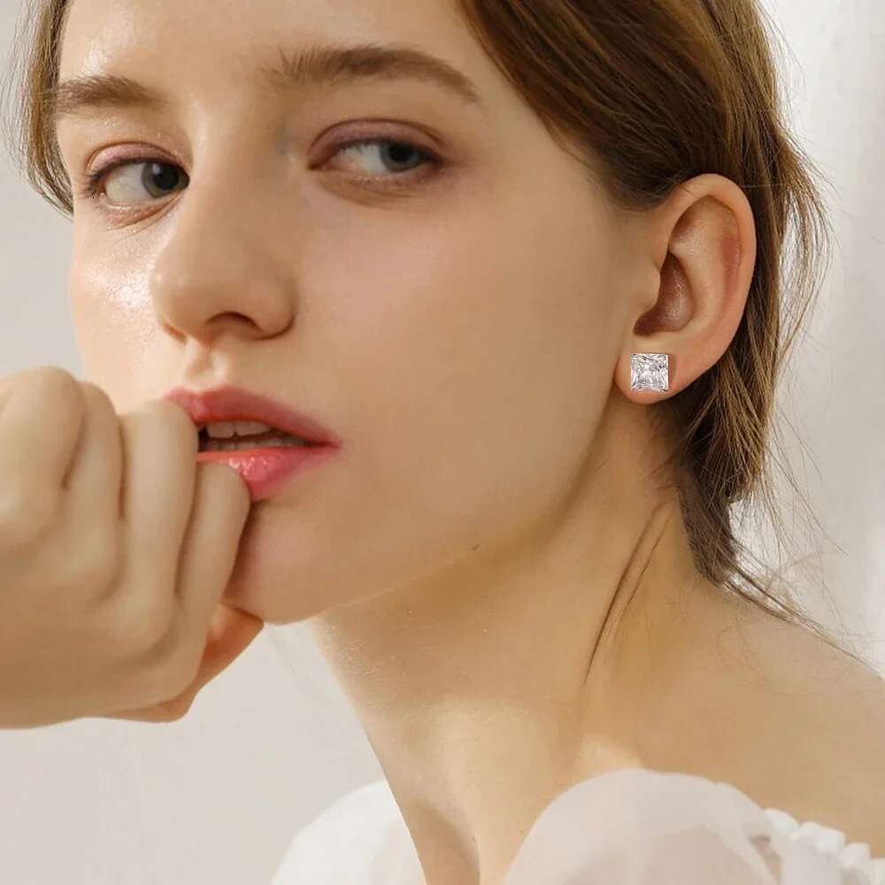 2Carat Princess Cut Moissanite Earrings with Gra Certificates Sterg Sie Square Lab Dia Stud Earring for Women Men