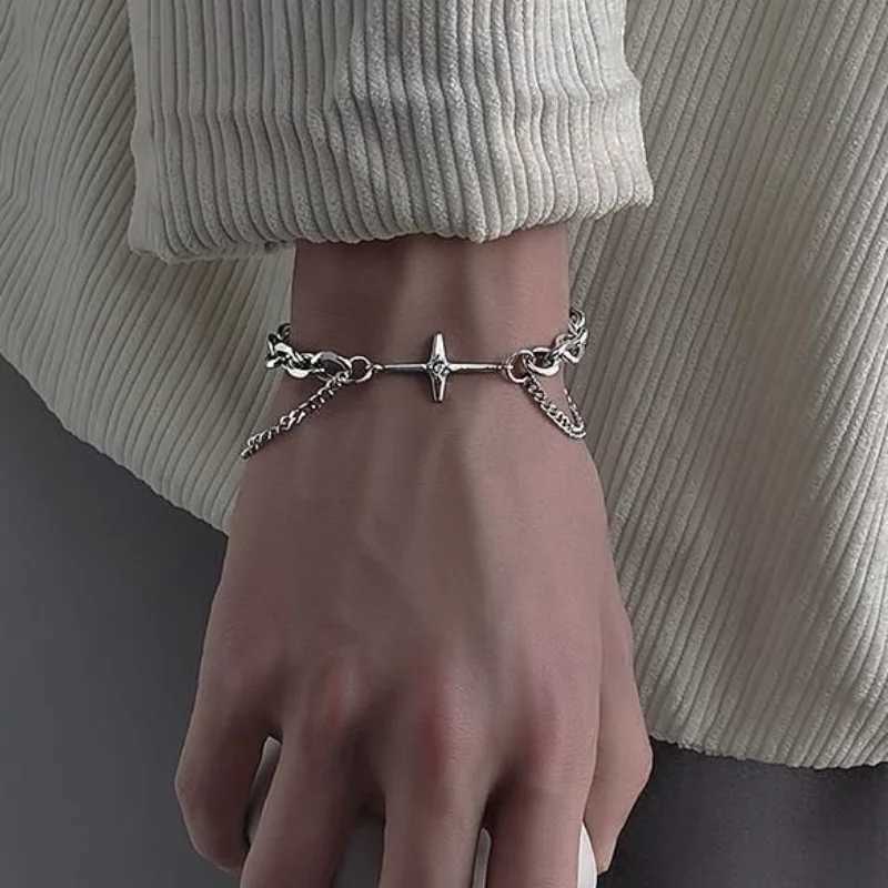 Star Link Chian Womens Bracelet Mens Punk Double layered Star Pendant Bracelet Y2k Fashion Stainless Steel Bracelet Jewelry Gift Y250329