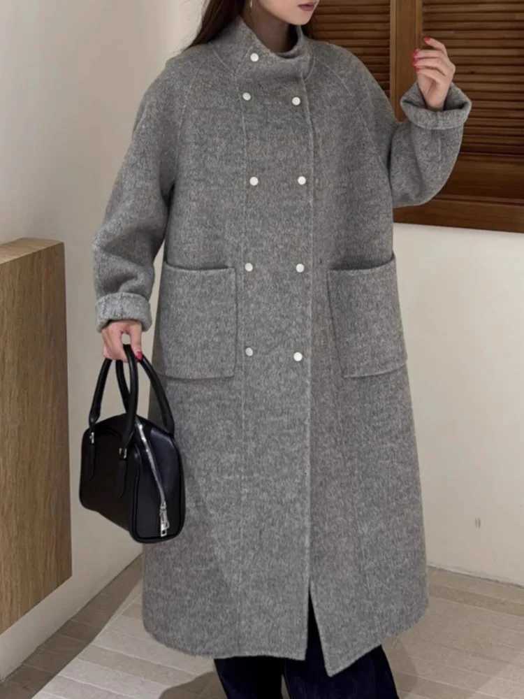 ZMEENNA Womens Mid Length Wool Blend Coat Warm Winter Outerwear Oversized Elegant Loose Fit Brown Camel ZM4432T251101