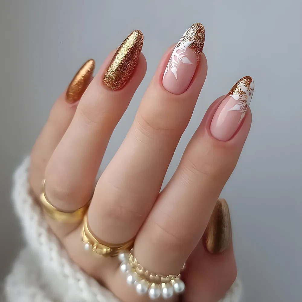 24pcs Short Christmas False Nails Glitter Sequins Snowflake Press on Nails Square Head Artificial Nail Tips Girl Christmas Gifts 251028