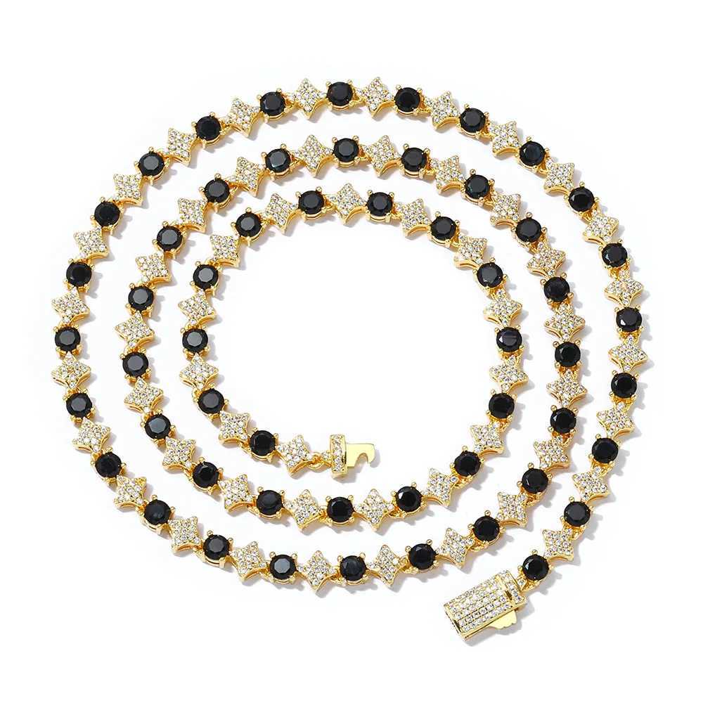 Hip hop Jewelry Sparkling Ice Cut Star Tennis Chain Black and White 5A CZ Diamond Tennis Necklace Best Couple Gift Y250329