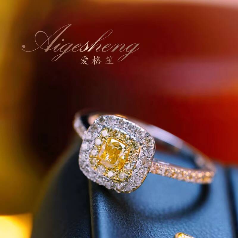 High Quality Fine Jewelry 18K Real Solid Gold Natural Yellow Diamond Engagement Rings for Women Real Diamond
