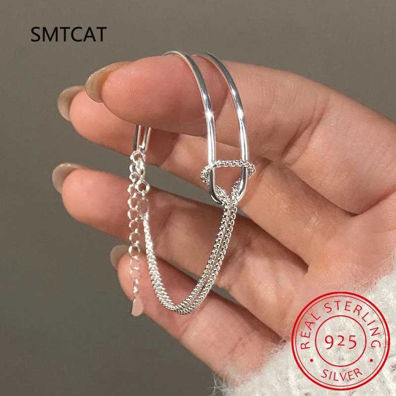 A genuine 925 sterling silver asymmetrical double chain bracelet suitable for womens hip-hop fine jewelry minimalist accessories Y250329