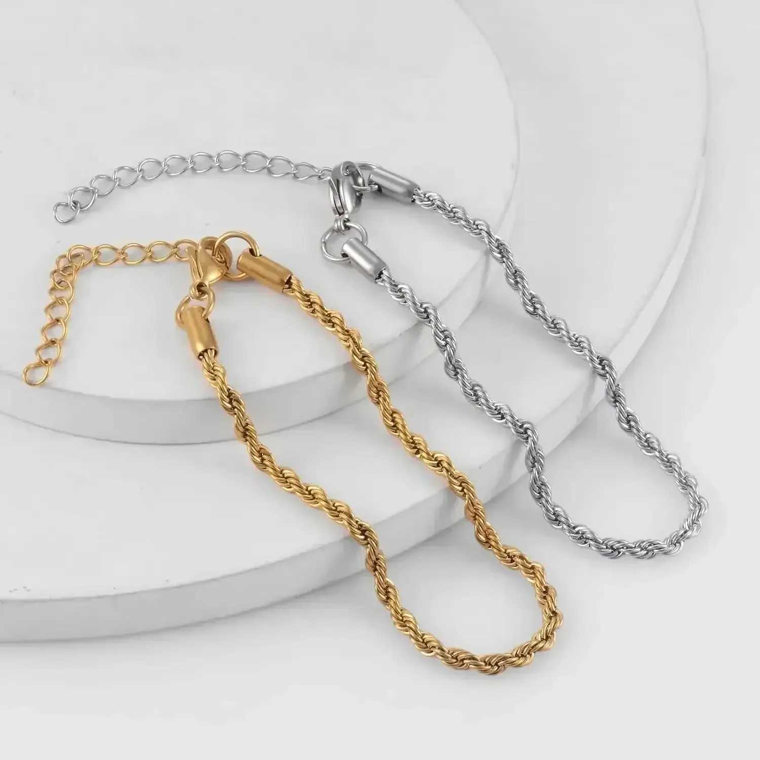 2/3/4/5/6mm Twisted Rope Chain Stainless Steel Rope Chain Bracelet 2.0mm-6.0mm Hip Hop Bracelet Mens Bracelet Y250329