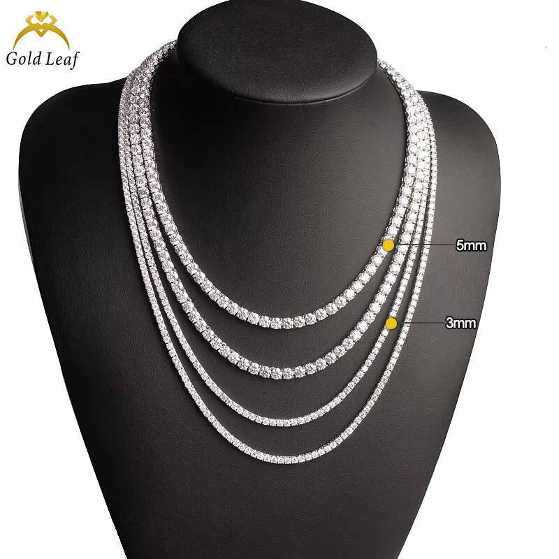 Goldleaf 925 Sterling Silver Mens Hip Hop Tennis Moissanite Necklace 35mm D Color VVS Diamond Link Chain 35mm D Color VVS