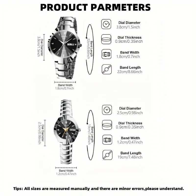 2pcs Couples Dial Cutting Quartz Business Fashion Analog Calendar Wrist Valentines Gift For Men Women Date W251031