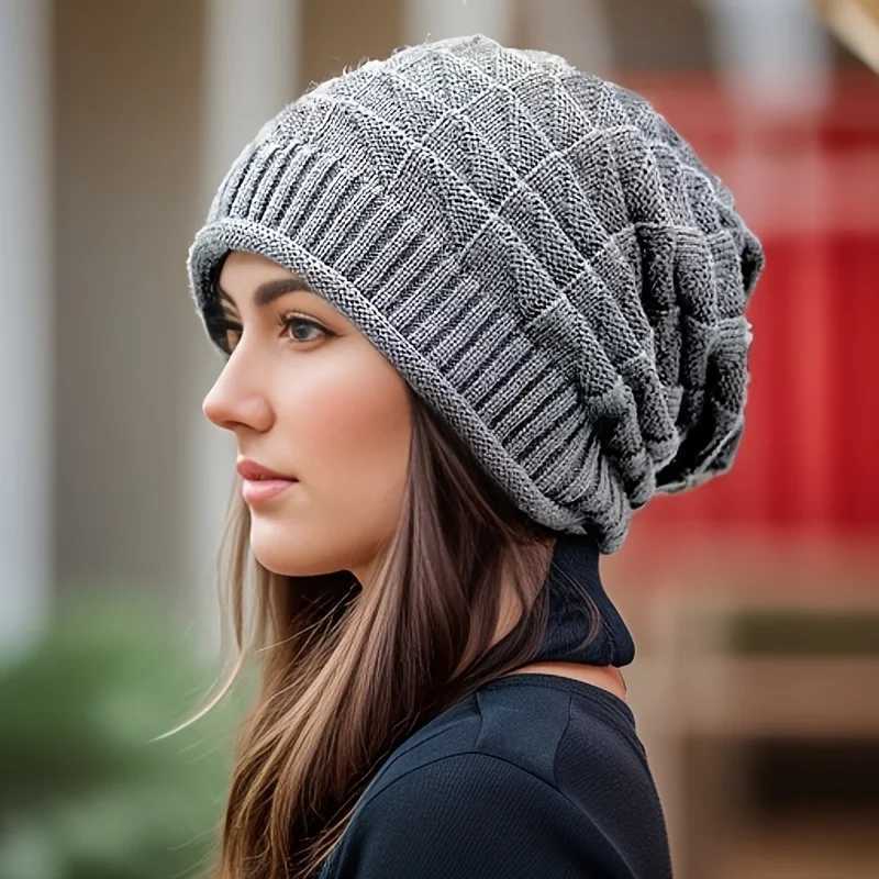 Lightweight Knit Cap Elastic Winter Knitted Beanie Hat with Fashionable Polyester Chunky Slouch and Hand Washable Ear WarmersXJ251101
