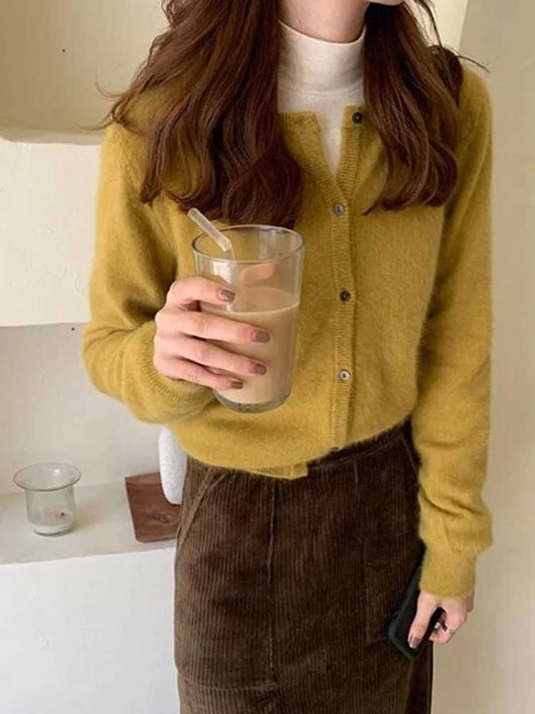 New Fashion Solid Color Knitted Cardigan Sweater Autumn Winter Long Sleeve Buttons Sweater Coat Elegant Casual Loose Winter TopsT251101