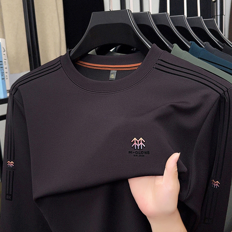 Middle-aged Men's Spring And Autumn New Heavyweight Crew Neck Long Sleeve T-shirt Loose Casual Base Shirt Designer T-shirt Dropshipping Dad'