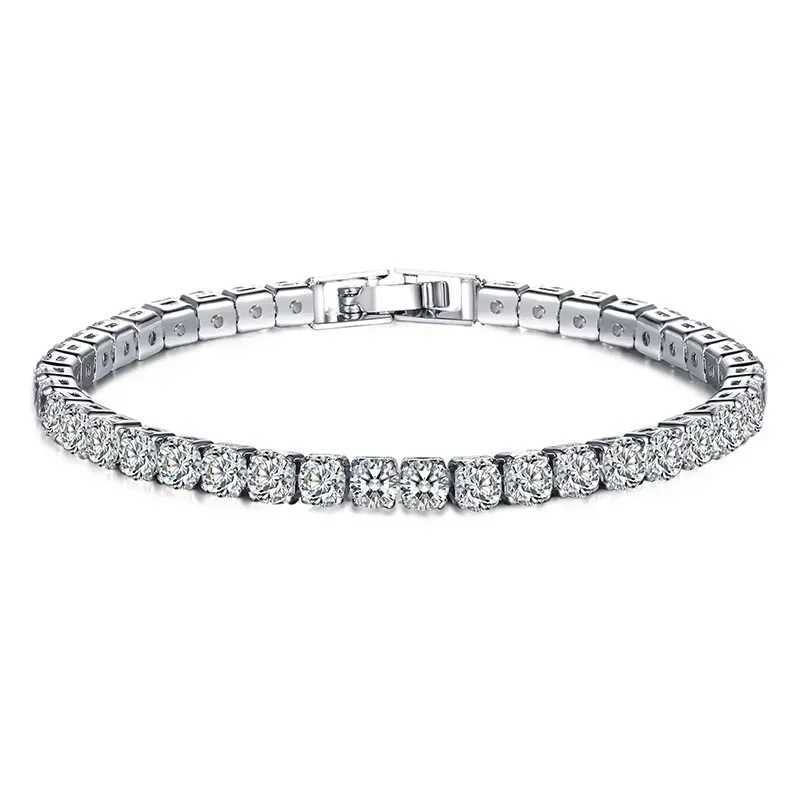 Hip Hop Luxury Tennis Bracelet 925 Pure Silver Classic Shining Exquisite Couple Bracelet Jewelry Holiday Anniversary Gift Y250329