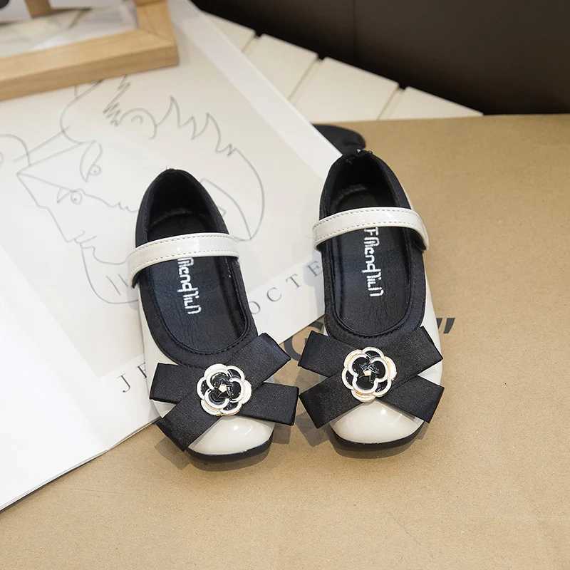 2024 Autumn New Children Leather Shoes for Girls Fashion Princess Style Soft Bottom Chic Bowtie for Wedding Party Versatile ShoeT251101