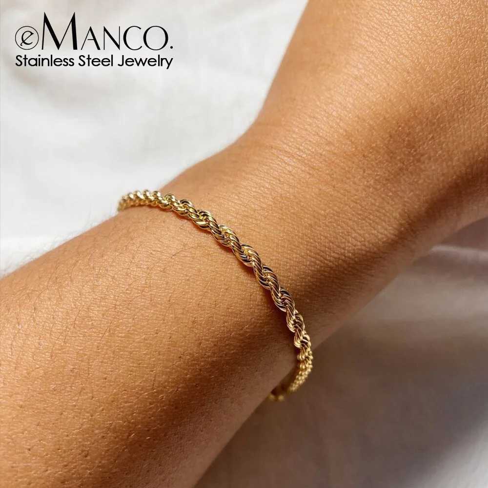EManco Twisted Rope Chian Womens Hip Hop Punk Bracelet 4MM Gold Stainless Steel Gold Necklace Fashion Jewelry Y250329