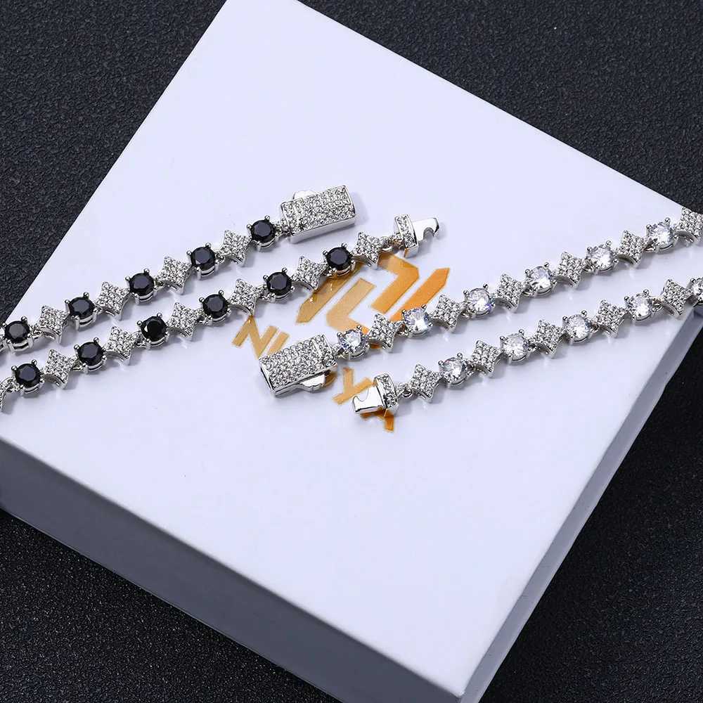 High end luxury celebrity tennis bracelet hip-hop new black and white zirconia tennis bracelet girl boy friend jewelry gift Y250329