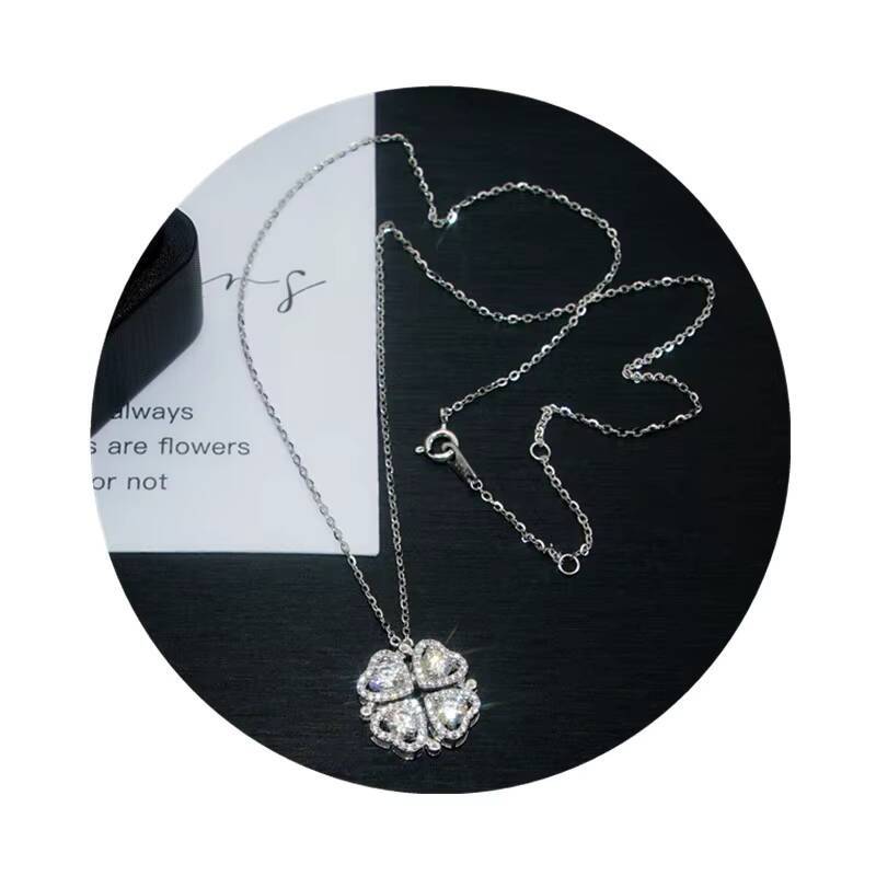 S925 Sterling Silver Moissanite Fourleaf Clover Heart Pendant Necklace New Design Jewelry