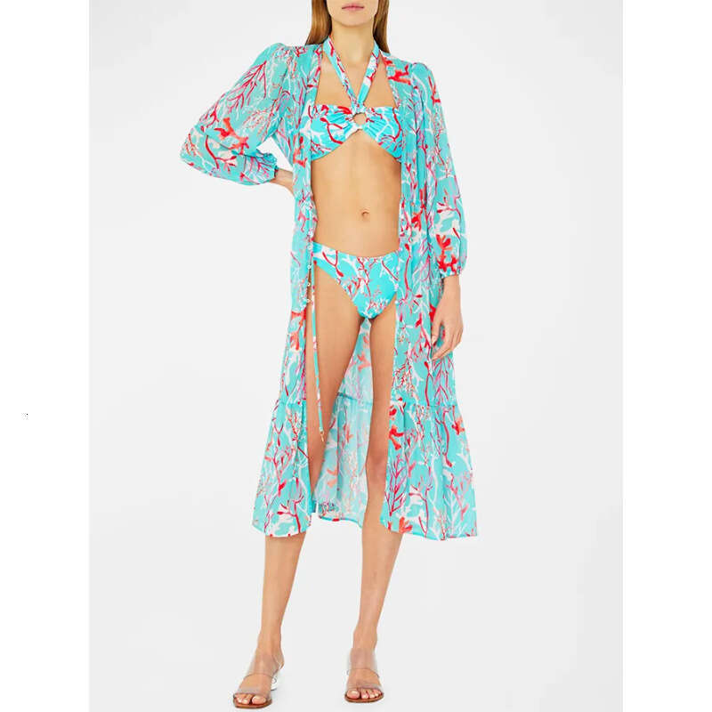 New Bikini Hanging Neck Printed Split Swimsuit Set for Women