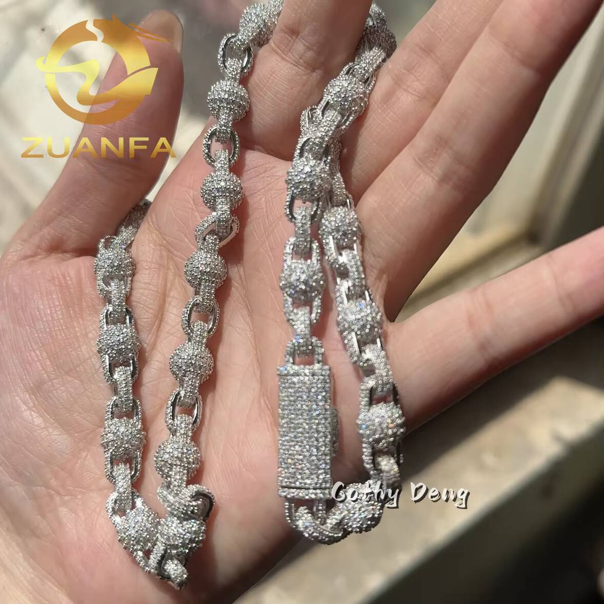 Wholesale Price 925 Silver 8MM Moissanite Ball Chain Hip Hop Jewelry Iced Out Cuban Link Chain New Fashion Rapper Chain