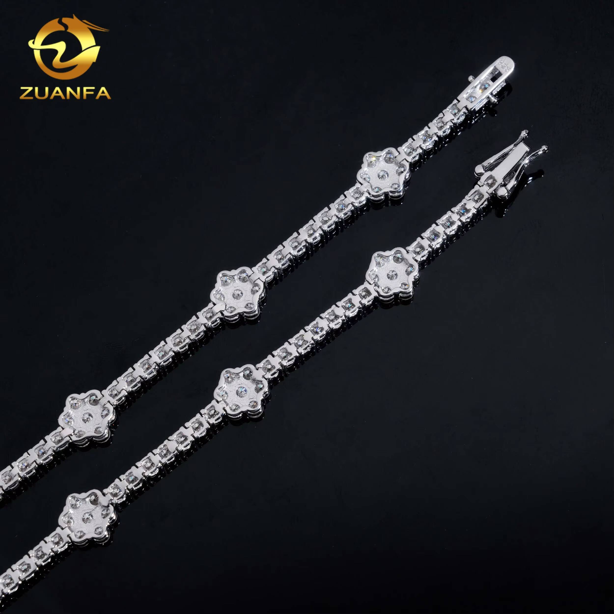 Iced Out 3mm Flower Tennis Bracelet 925 Silver Moissanite Diamond Tennis Fashion Tennis Bracelet Hip Hop Jewelry for Men Women