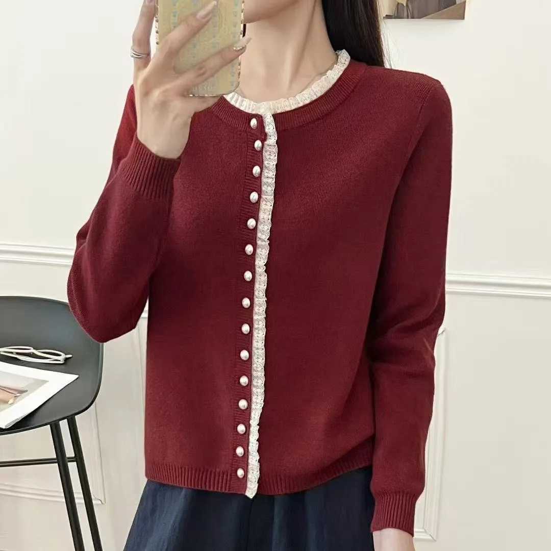 Knitted Sweater Women Cardigans New Long Sleeve ONeck White Lace Knit Sweater Cardigan Women Tops Sweaters Women Clothing Q1065T251101